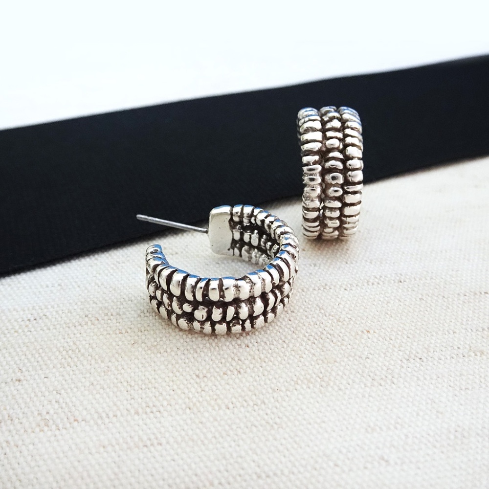 Silver Mini-Hoop Earrings. 3/4", Friction-Back Post, Bo-ho style. NWT